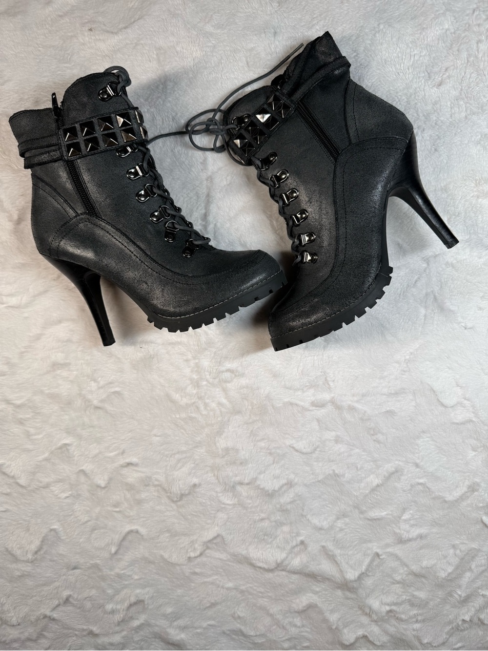 envy Black Lace-Up Studded High Heel Ankle Booties